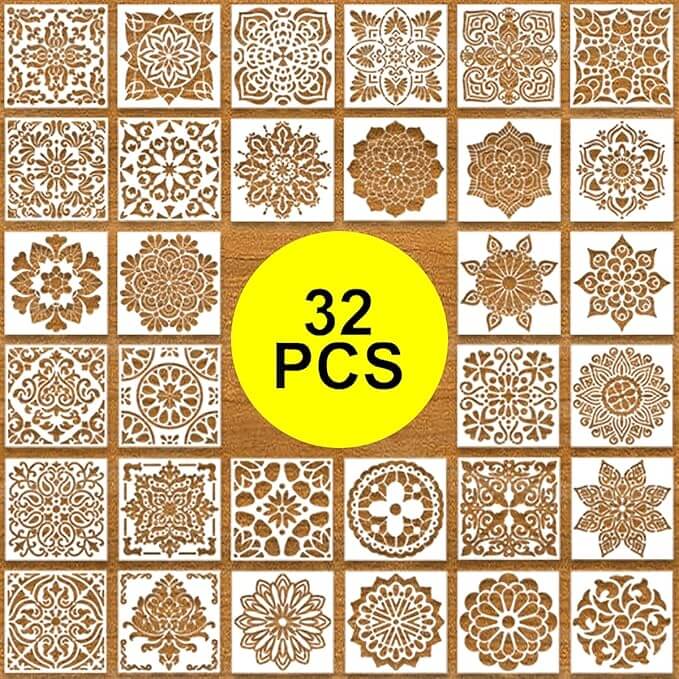 Rangoli-Stencils-wooden-32-Pcs-6x6-inch